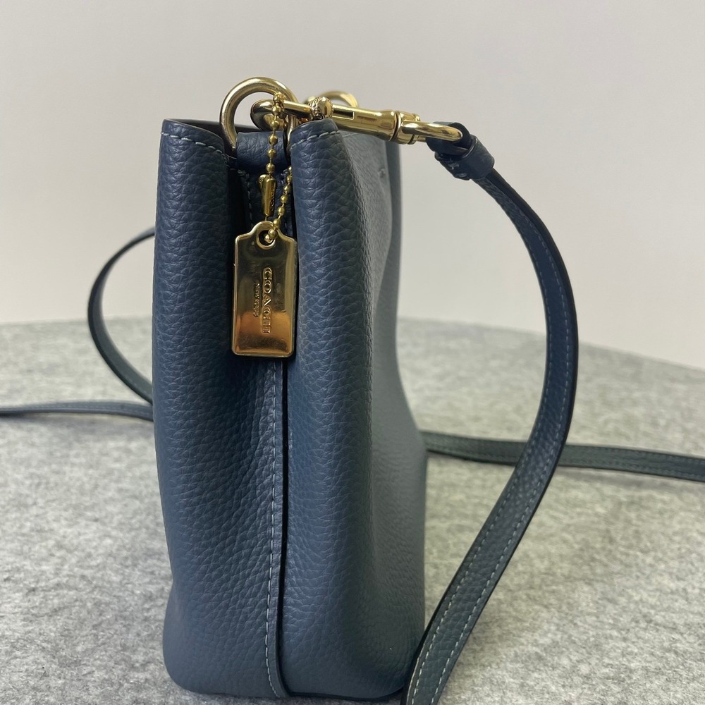 Coach Mollie Bucket Bag 22 Blue Pebble Leather Crossbody C7266 - Picture 4 of 16